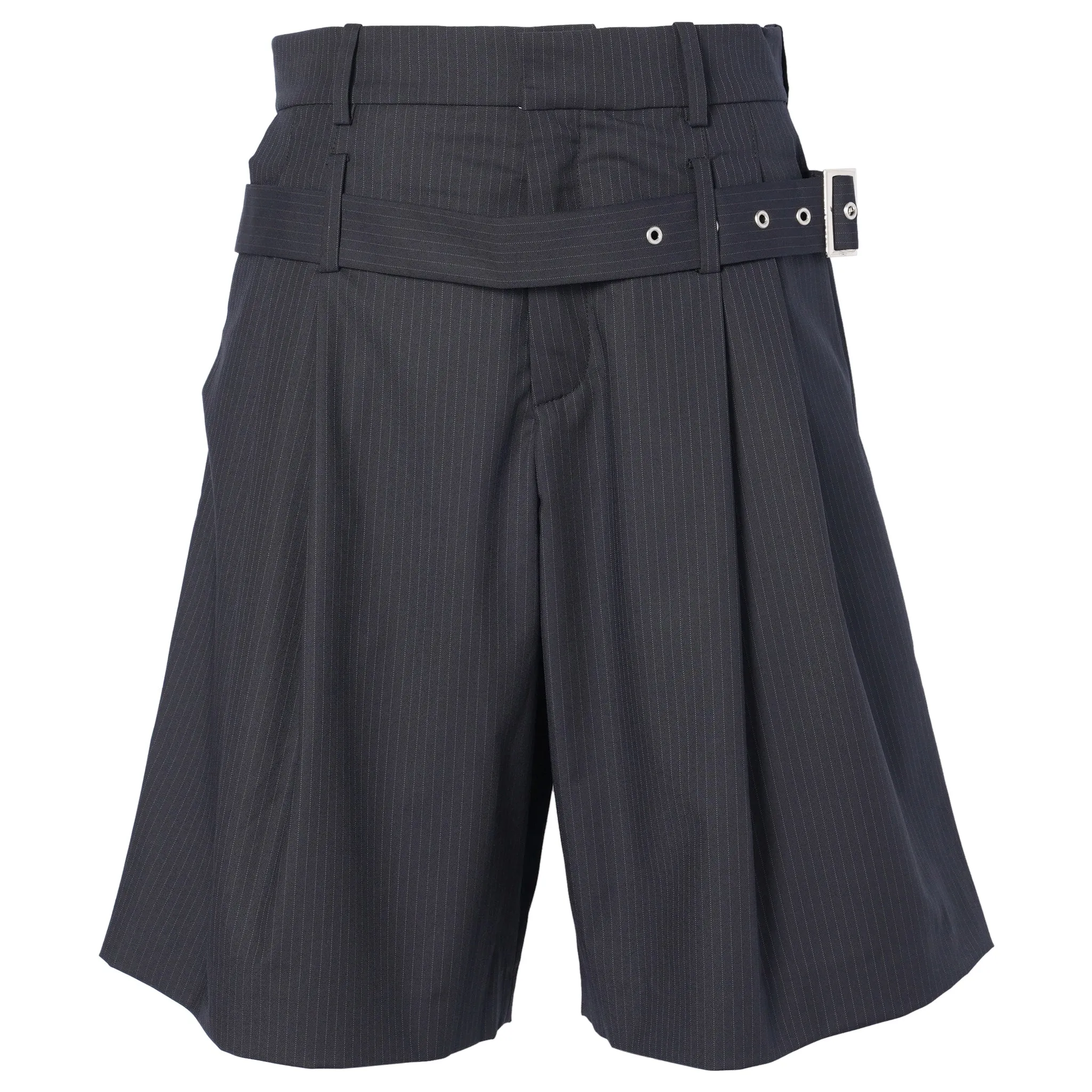 BELTED EDINBURGH SHORTS / NAVY PINSTRIPE
