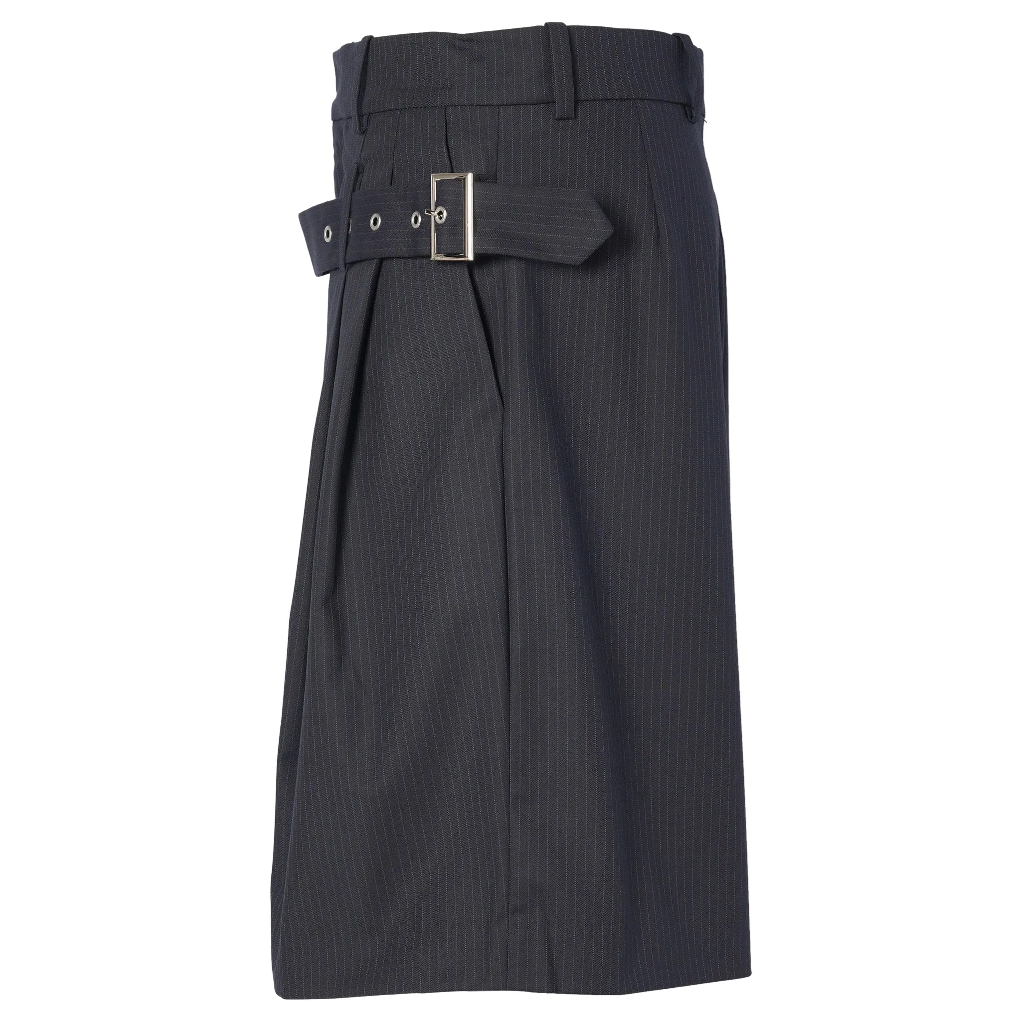 BELTED EDINBURGH SHORTS / NAVY PINSTRIPE