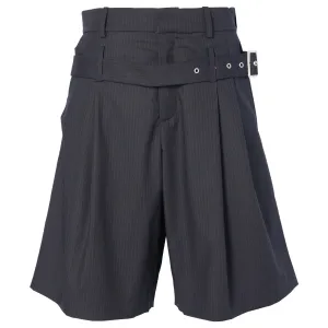 BELTED EDINBURGH SHORTS / NAVY PINSTRIPE