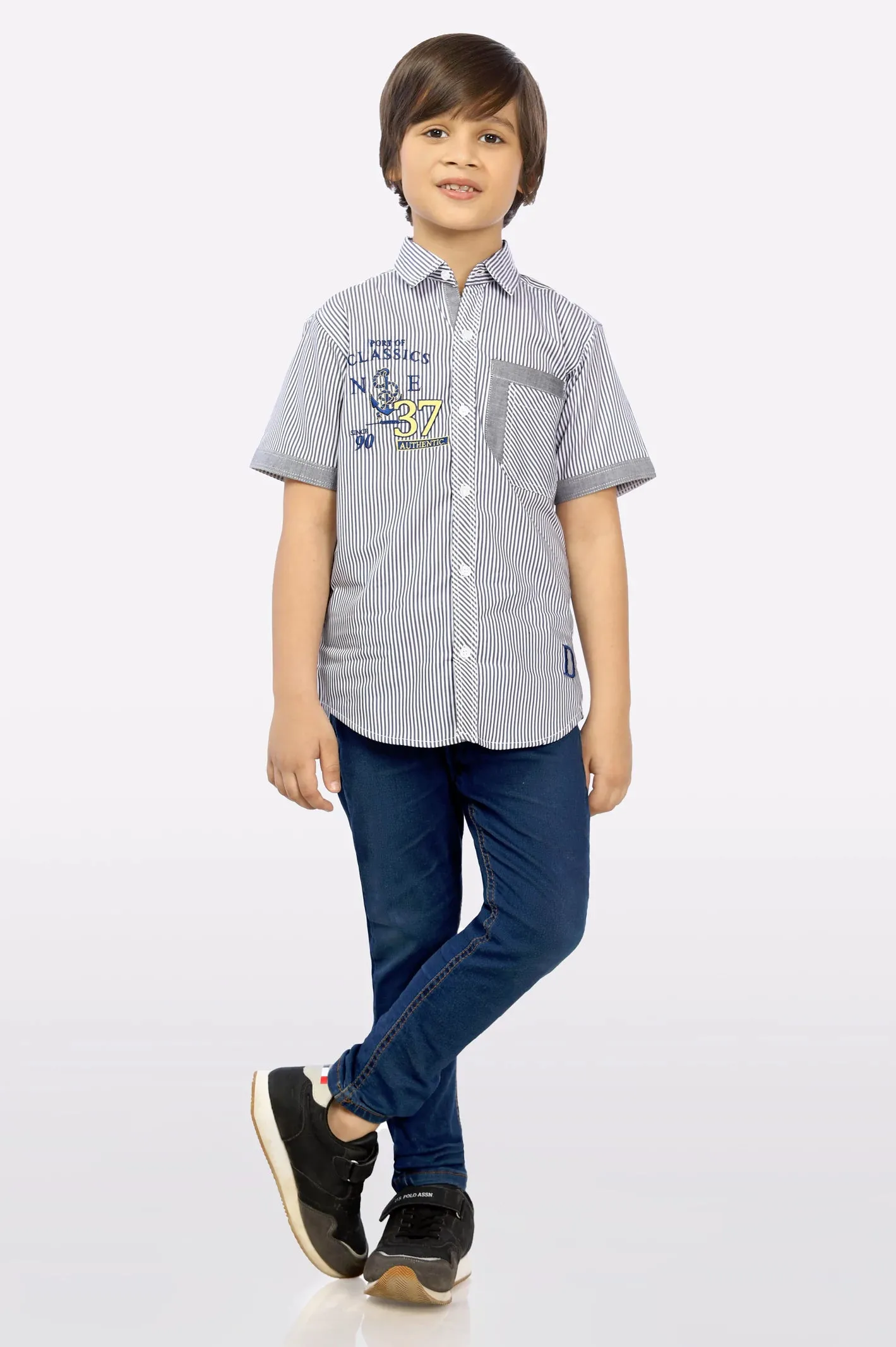 Black Pinstripe Casual Shirt