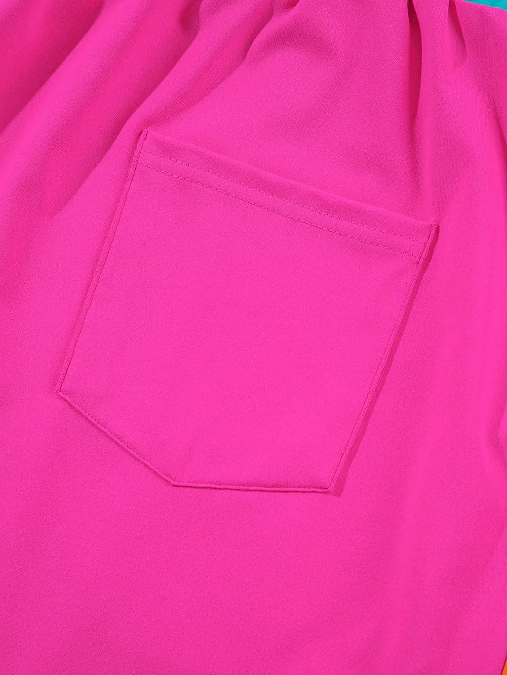 Bright Pink Shorts Set with Orange and Teal Trim