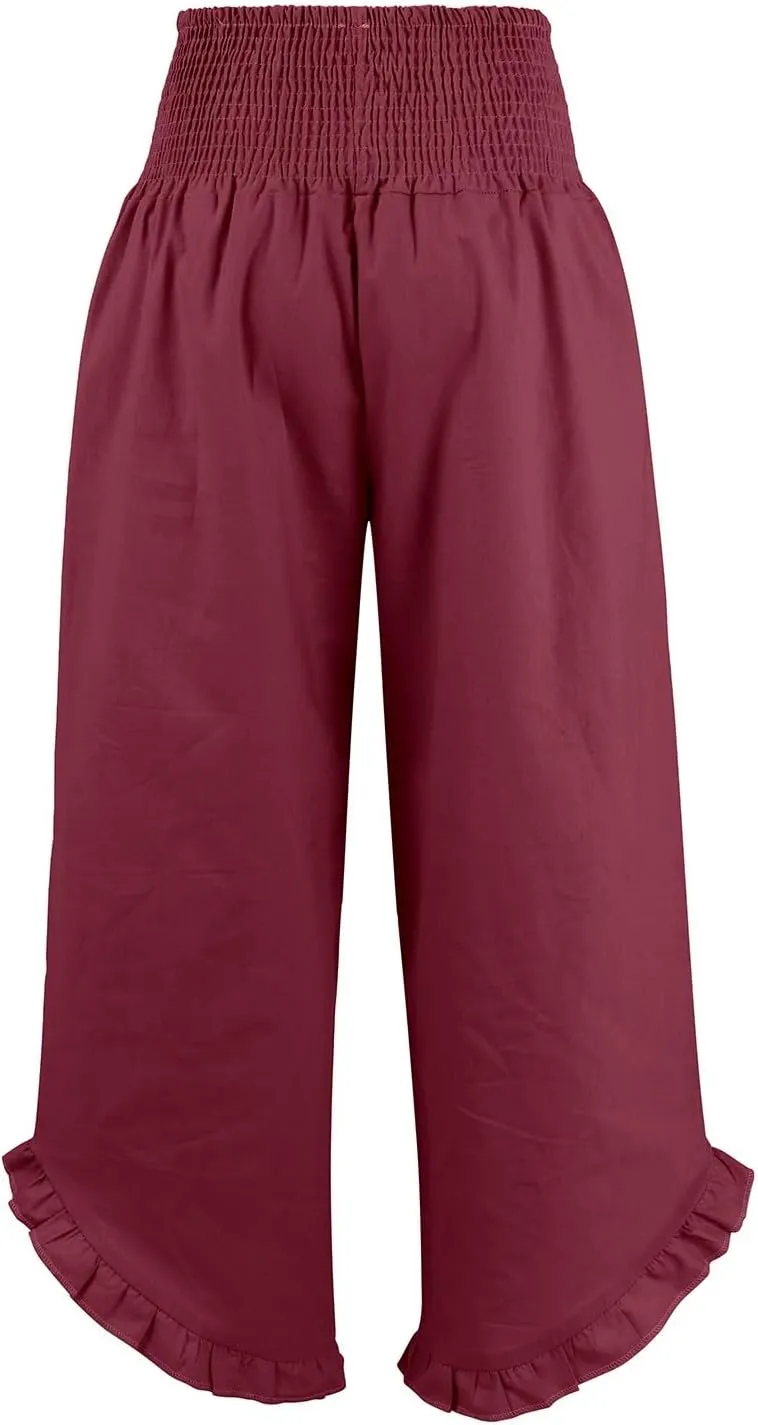 Capri Pants for Women,Linen Pants Women Wide Leg Summer Flowy Stretchy Womens Palazzo Sweatpants Elastic Waist