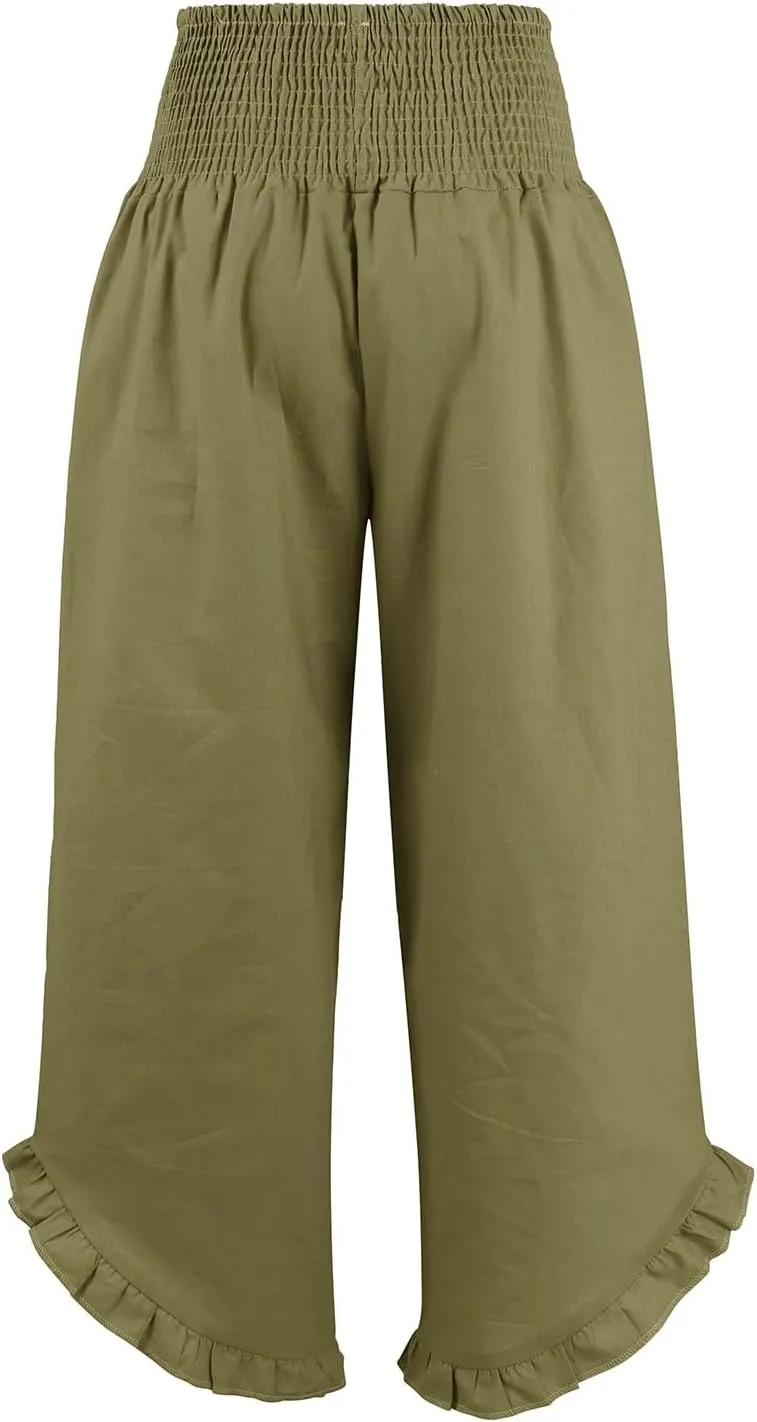 Capri Pants for Women,Linen Pants Women Wide Leg Summer Flowy Stretchy Womens Palazzo Sweatpants Elastic Waist