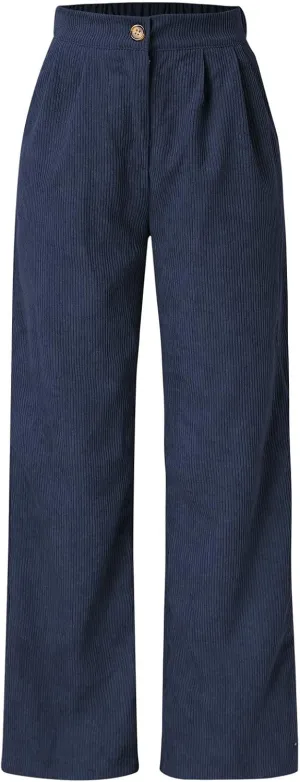 Casual Straight Pants for Women Solid Color Wide Leg Baggy Pant Loose Fit High Rise Elastic Waist Trouser with Pocket