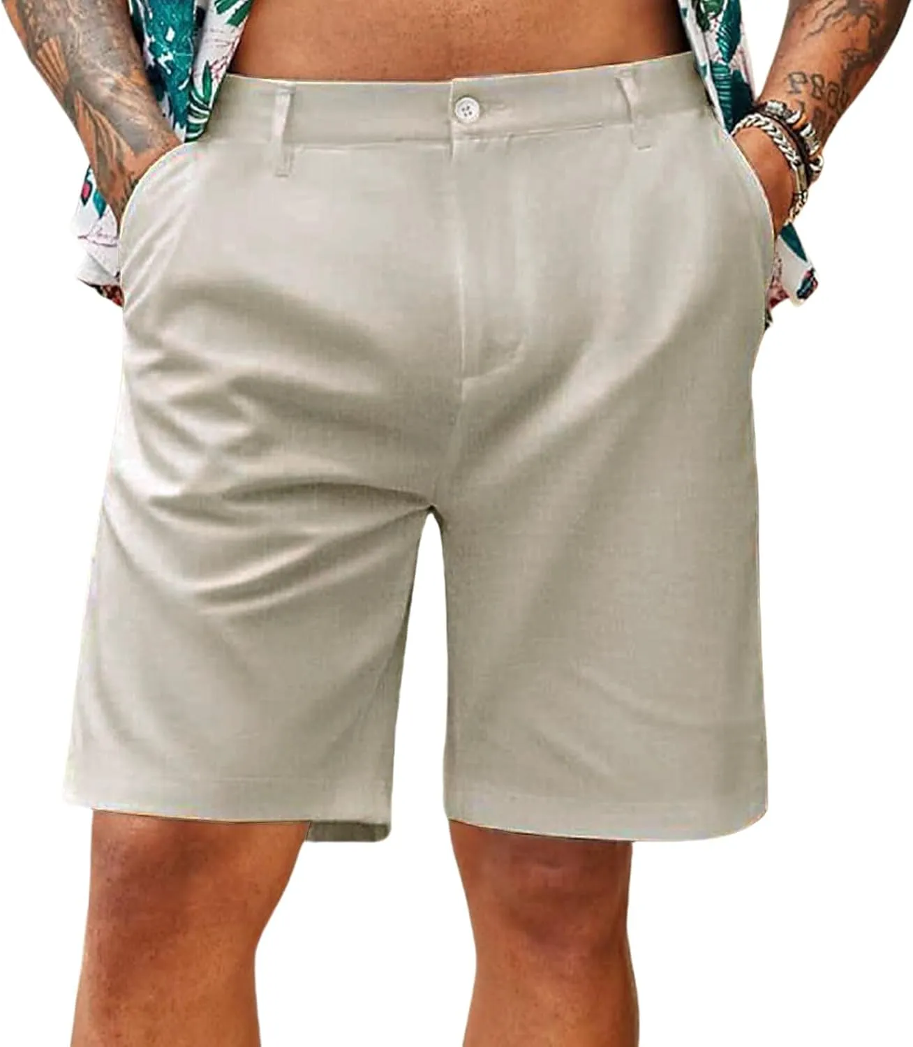 evzosrz Mens Stretch Flat Front Chino Shorts Casual Slim-Fit Breathable Short Pants Fashion Straight Solid Color Golf Shorts