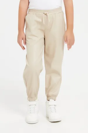 Girls Beige Jogger Fit Trouser