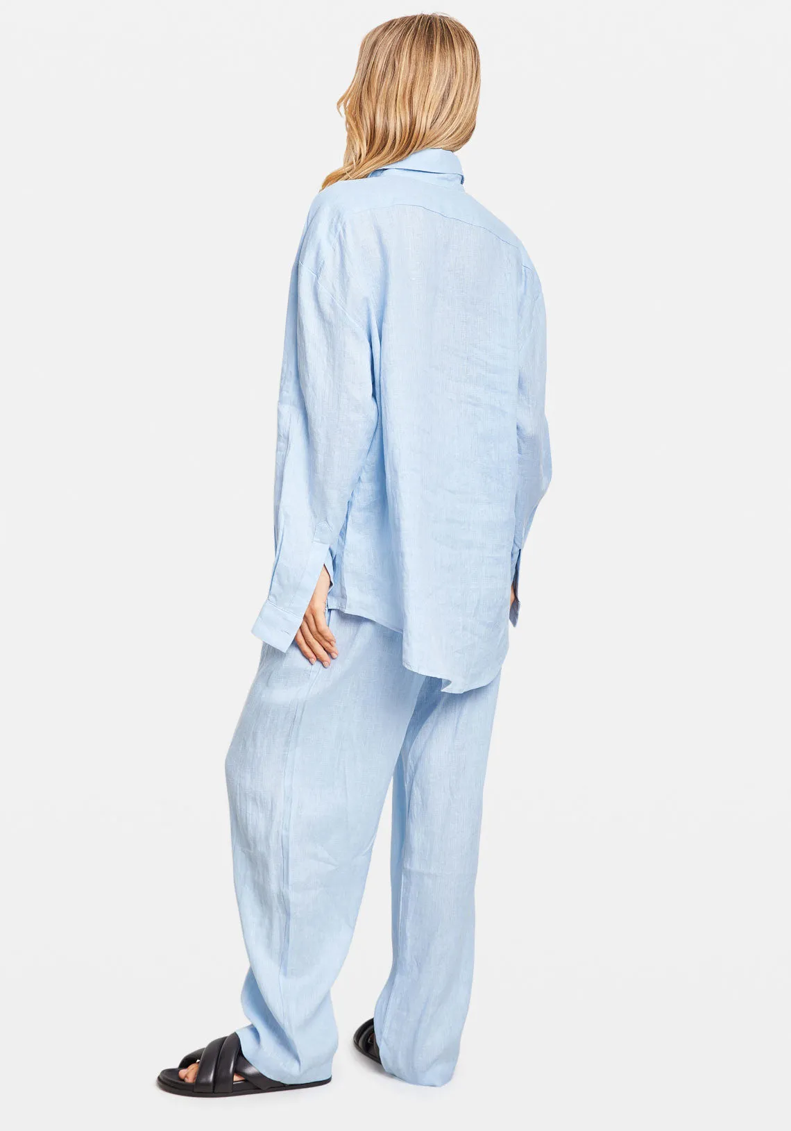 LINEN HIGH RISE TROUSER BLUE