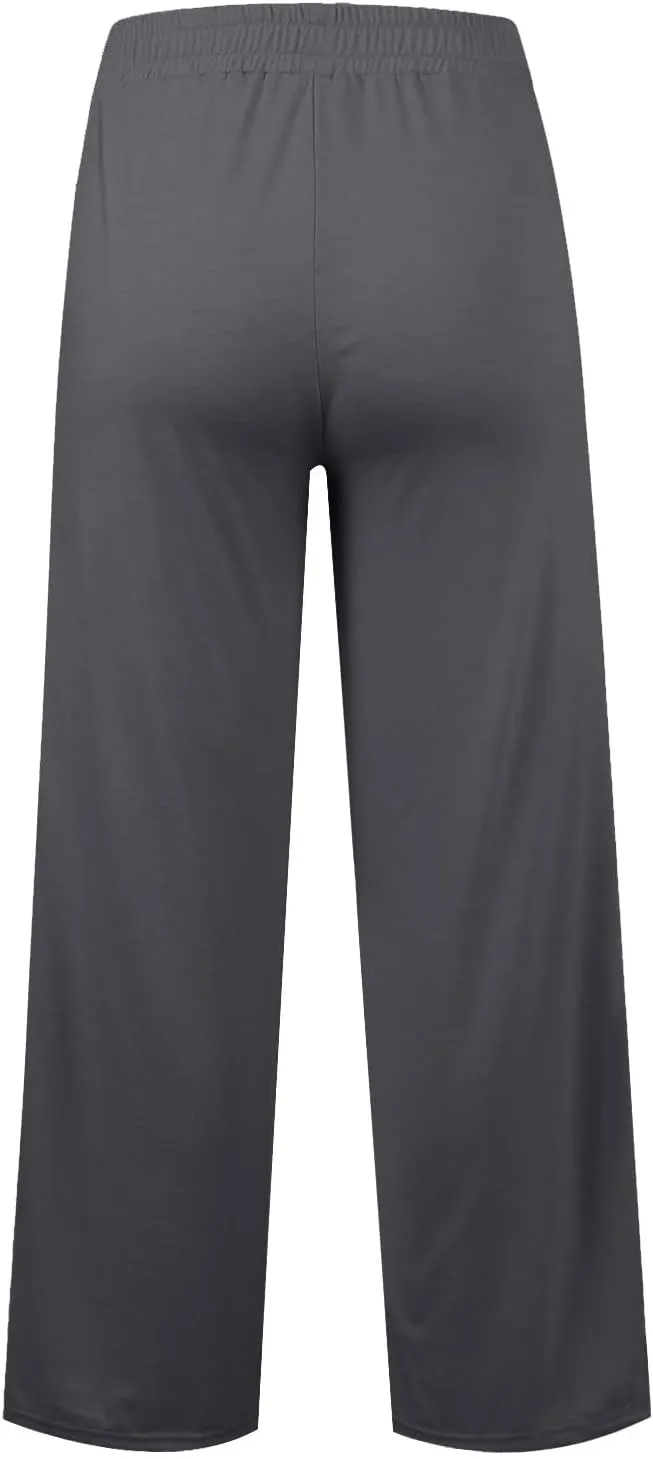 Linen Pants Women Plus Size Pants for Women Elastic High Waisted Womens Sweatpants with Pockets Straight Wide Leg