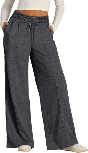 Linen Pants Women Plus Size Pants for Women Elastic High Waisted Womens Sweatpants with Pockets Straight Wide Leg