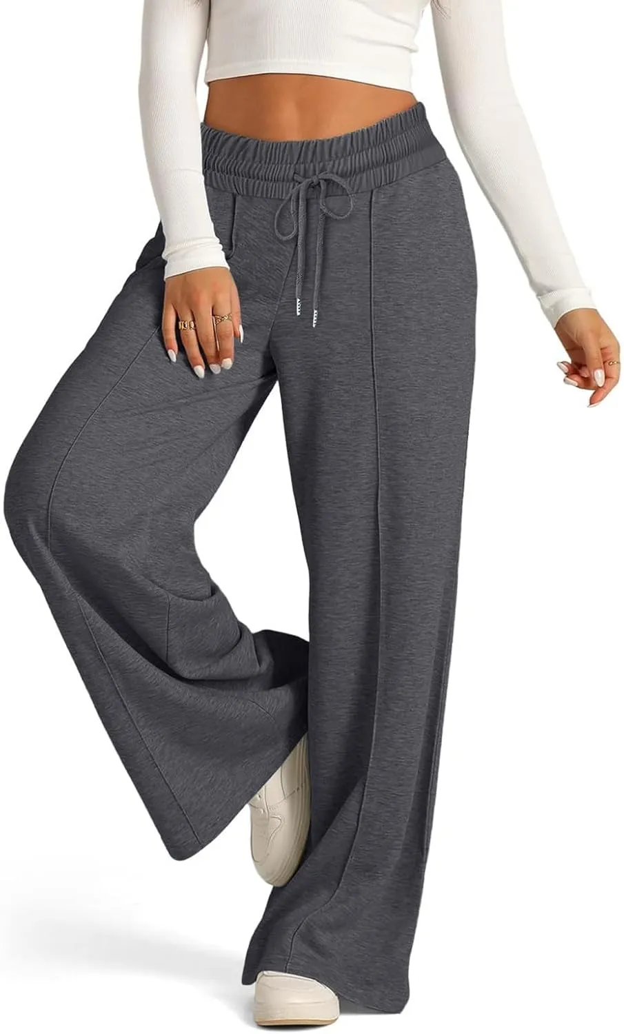 Linen Pants Women Plus Size Pants for Women Elastic High Waisted Womens Sweatpants with Pockets Straight Wide Leg