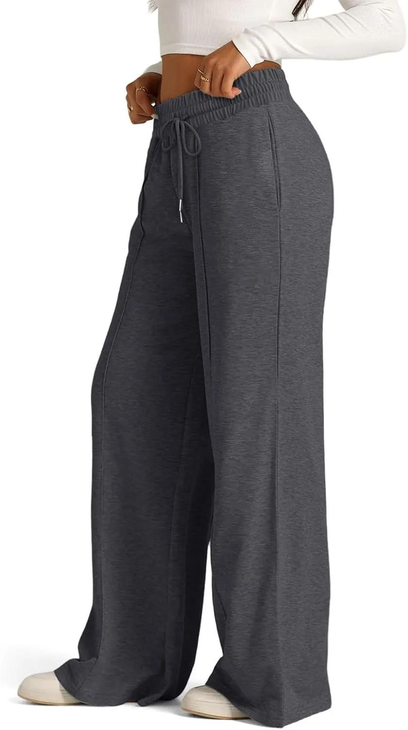 Linen Pants Women Plus Size Pants for Women Elastic High Waisted Womens Sweatpants with Pockets Straight Wide Leg