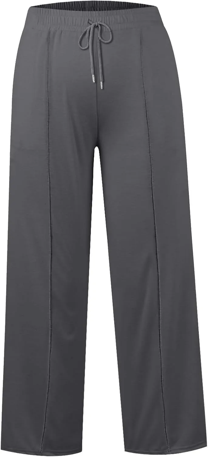 Linen Pants Women Plus Size Pants for Women Elastic High Waisted Womens Sweatpants with Pockets Straight Wide Leg