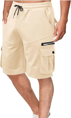 Men's Cargo Sweat Shorts Casual Drawstring Elastic Waist Loose Athletic Workout Gym Jogger Shorts with Multi Pockets