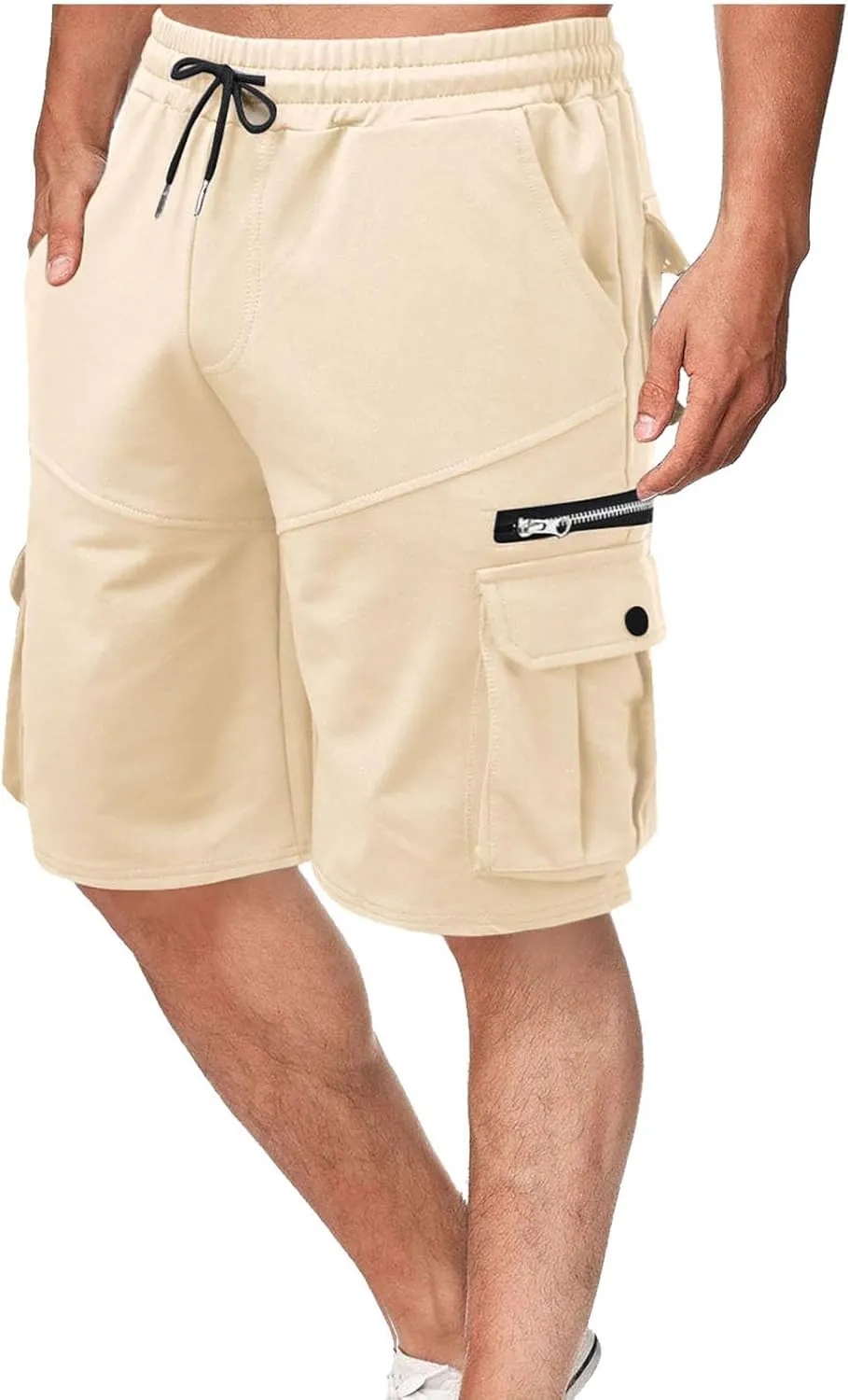 Men's Cargo Sweat Shorts Casual Drawstring Elastic Waist Loose Athletic Workout Gym Jogger Shorts with Multi Pockets