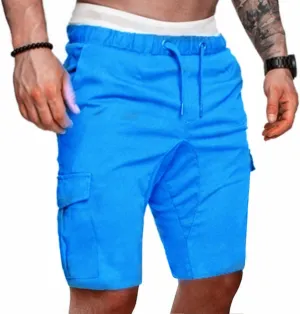 Mens Casual Cargo Shorts - Drawstring Stretch Summer Beach Shorts Twill Chino Short with 6 Pockets