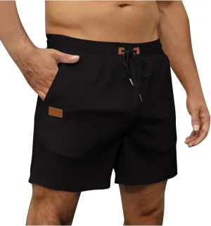Mens Casual Shorts 5 Inch Inseam Waffle Lightweight Drawstring Elastic Waist Flat Front Chino Golf Shorts with Pockets