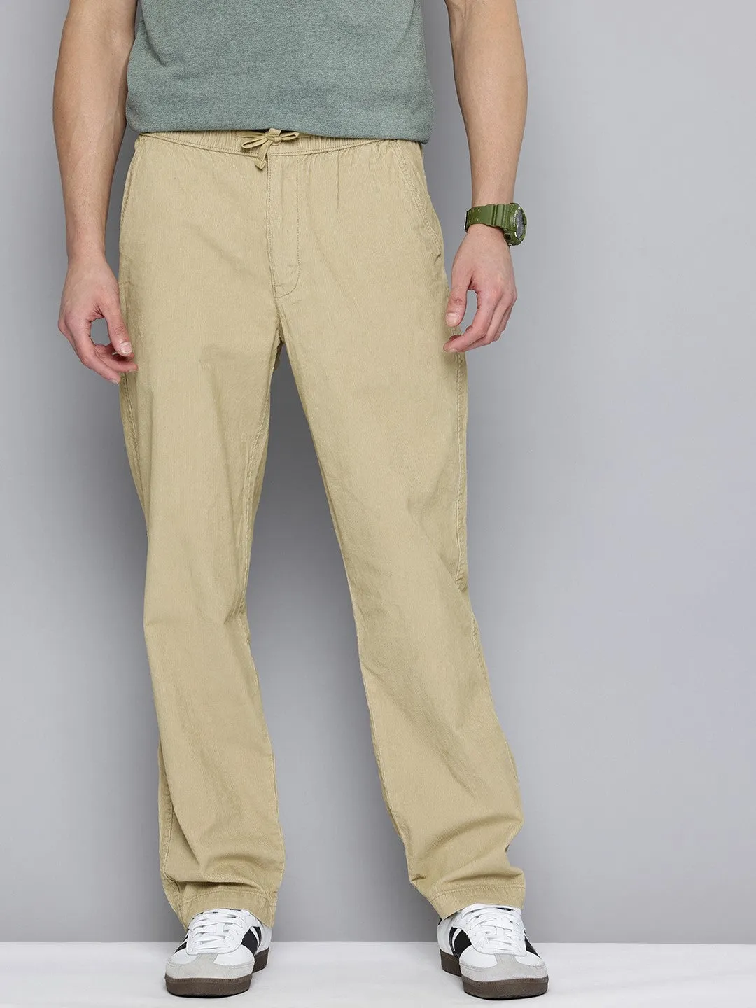 Men's Khaki Regular Fit Trousers