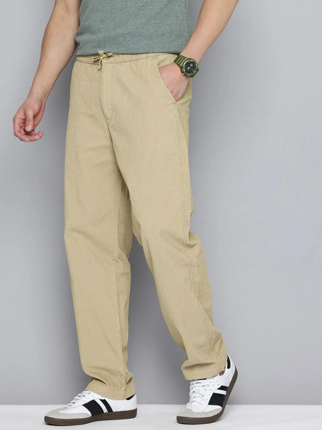 Men's Khaki Regular Fit Trousers