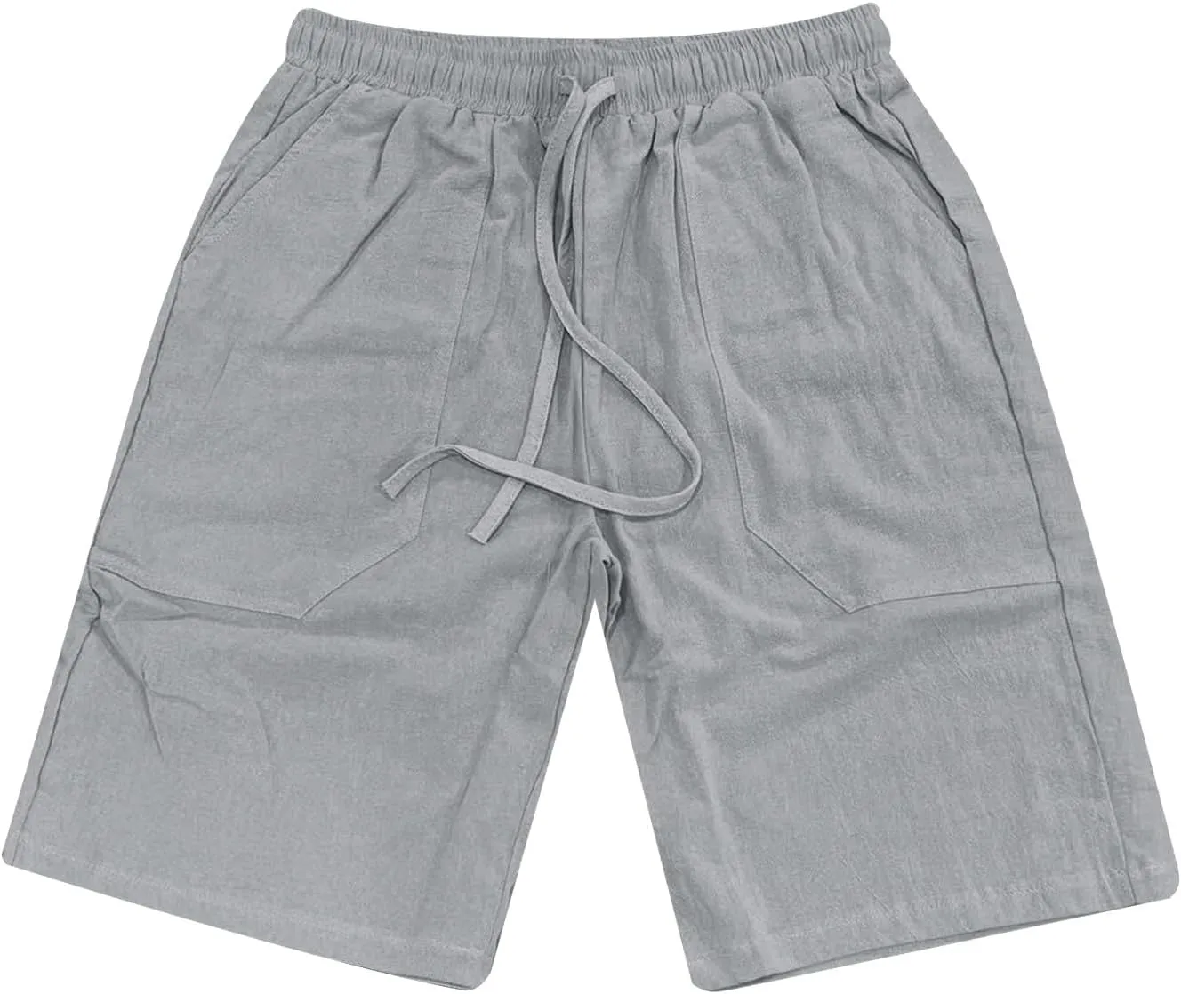 Men's Linen Shorts Summer Cotton Elastic Waist Drawstring Short Casual Beach Outfits with Pockets