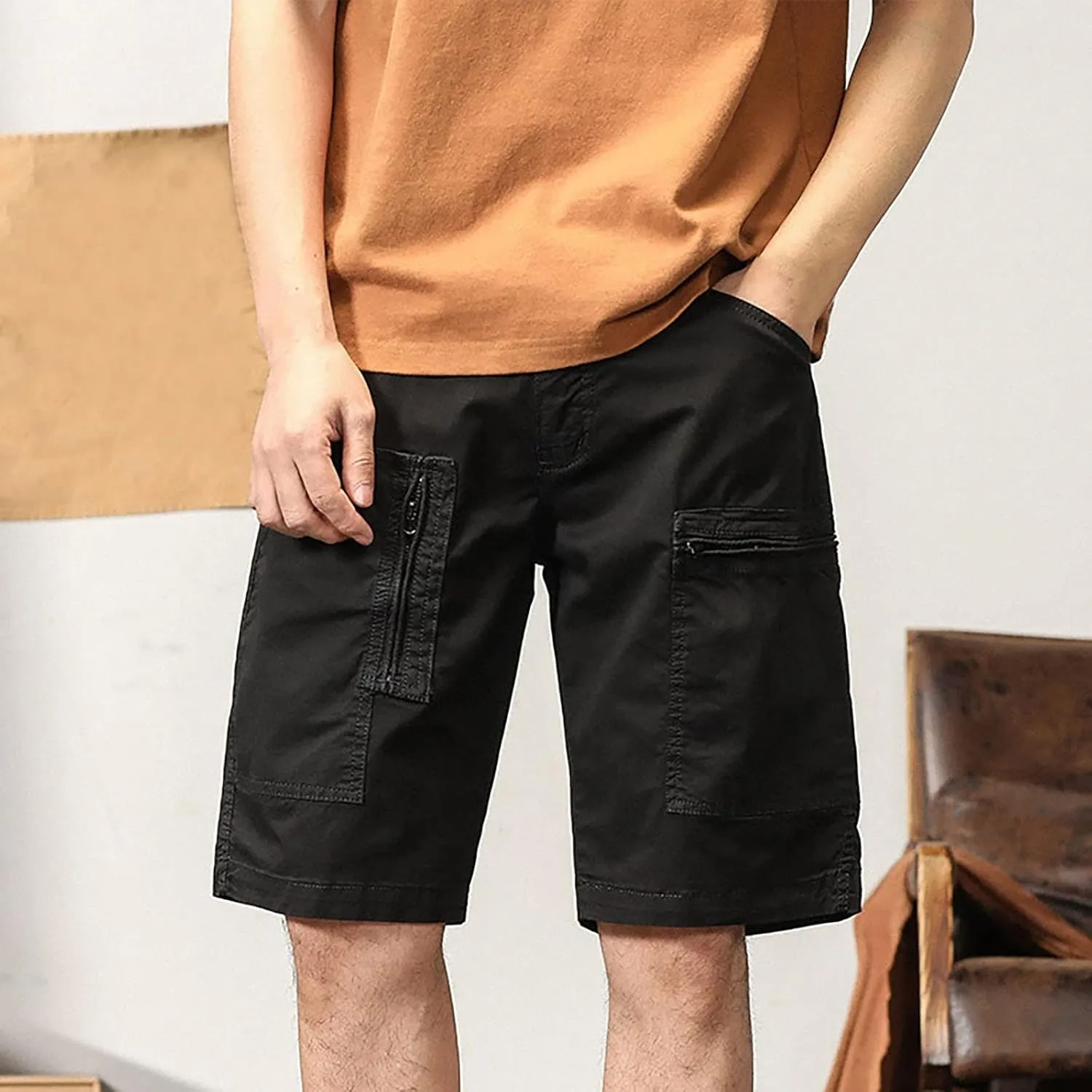 Mens Shorts Casual Cargo, Men's Athletic Gym Shorts Loose Comfort Stretch Straight Leg Chino Shorts Pants