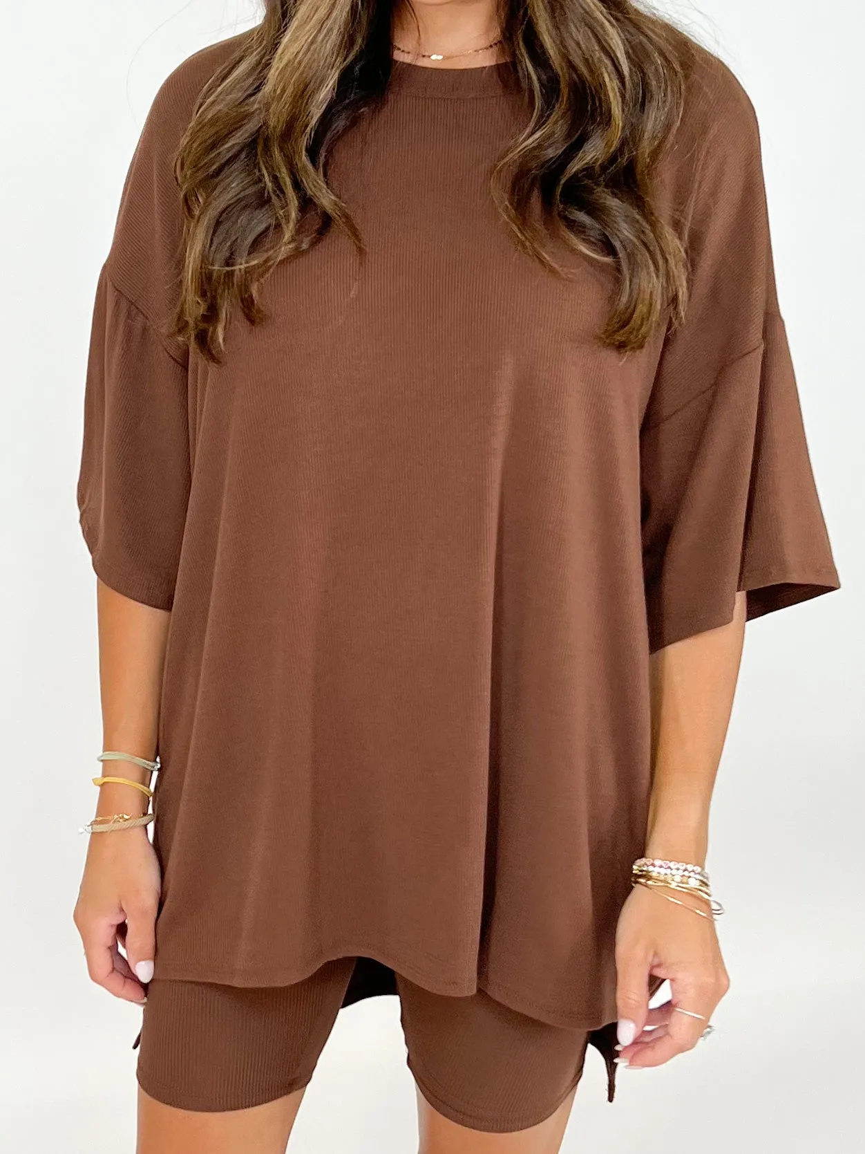 Novi Ribbed Tee   Shorts Set | Chocolate |  Plus Available | RESTOCK