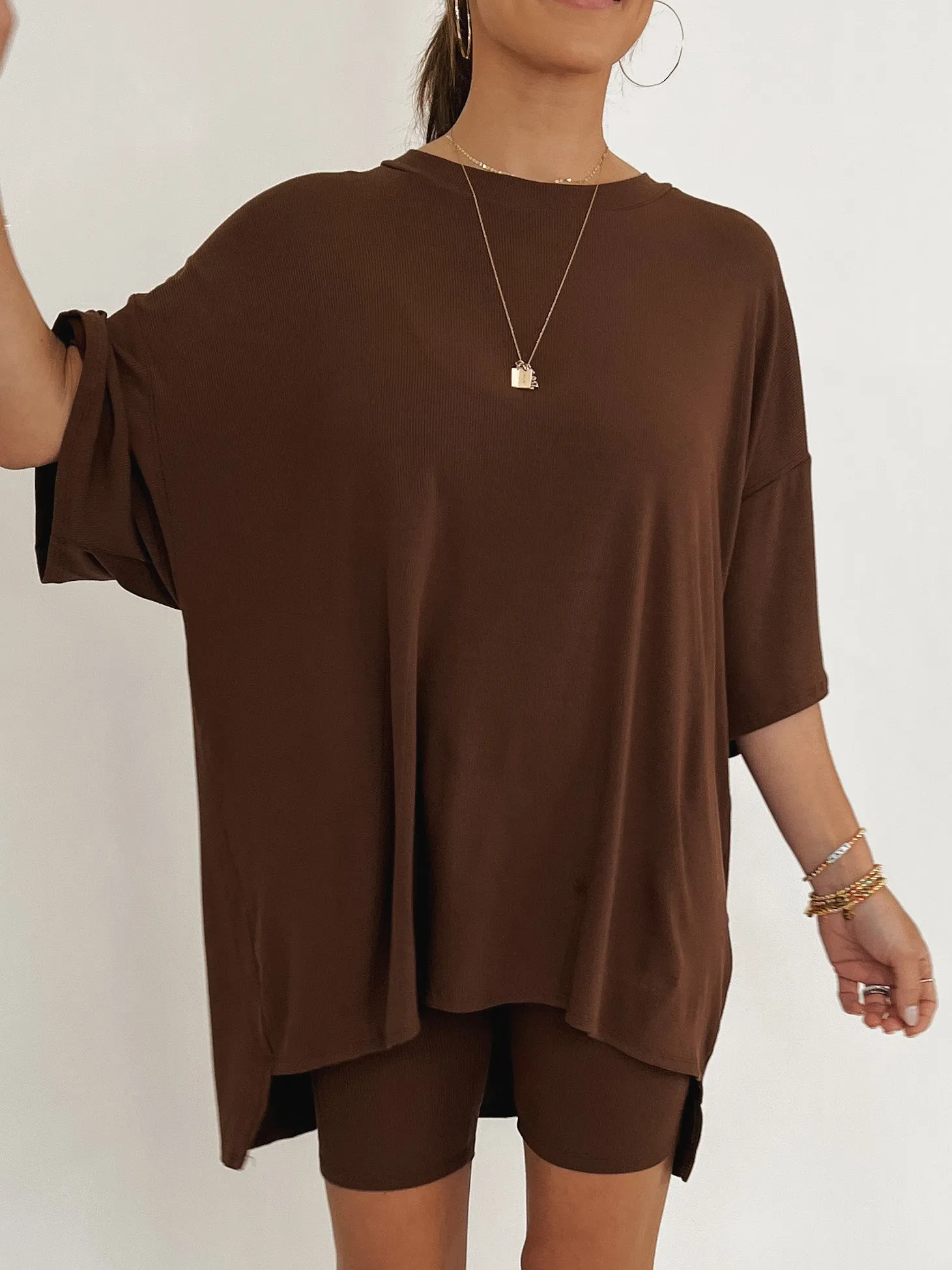 Novi Ribbed Tee   Shorts Set | Chocolate |  Plus Available | RESTOCK