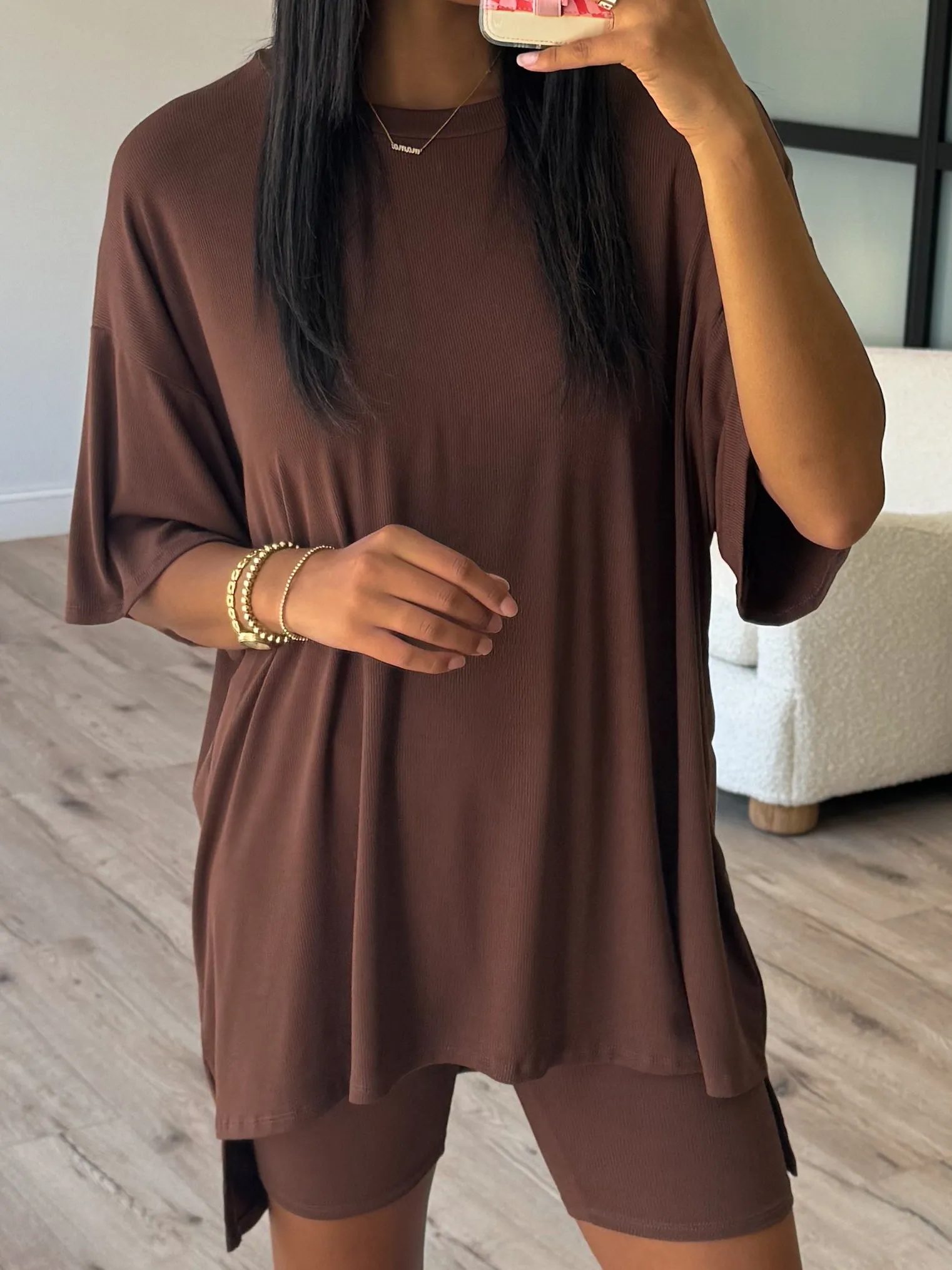 Novi Ribbed Tee   Shorts Set | Chocolate |  Plus Available | RESTOCK
