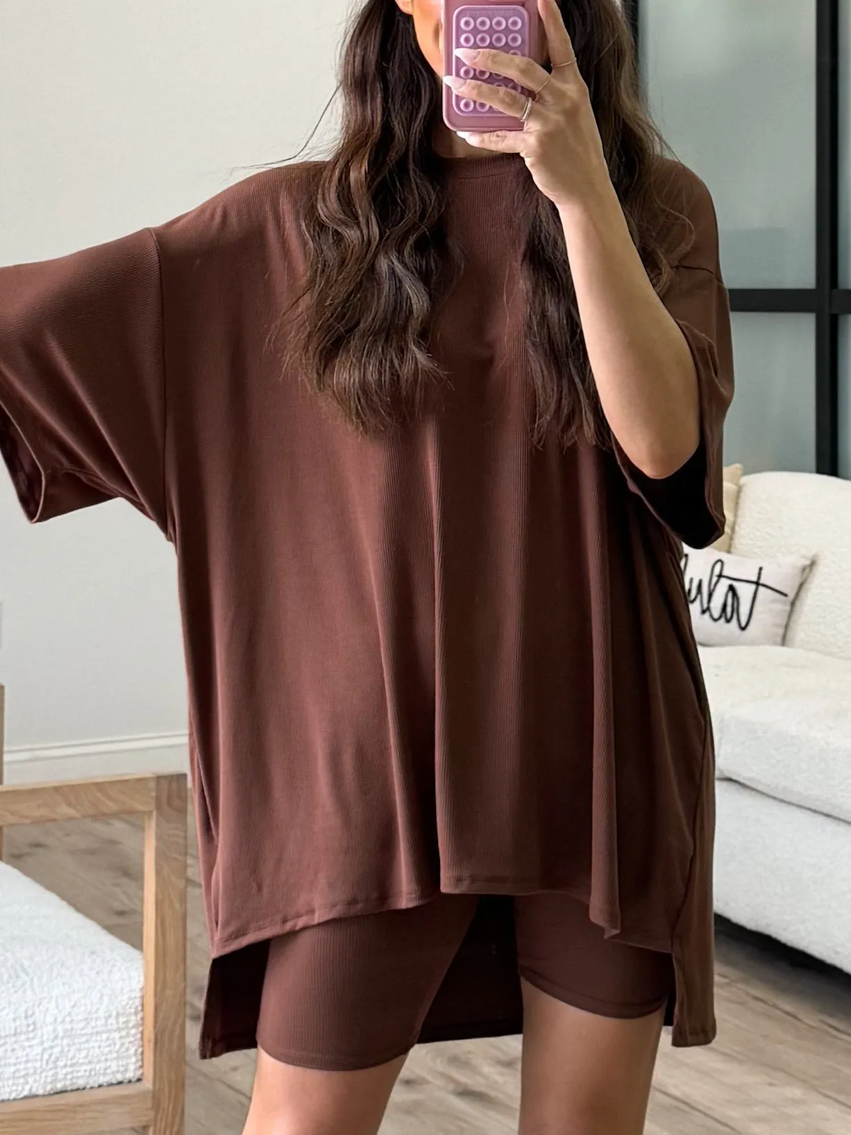 Novi Ribbed Tee   Shorts Set | Chocolate |  Plus Available | RESTOCK
