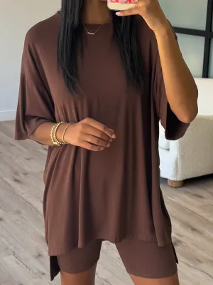 Novi Ribbed Tee   Shorts Set | Chocolate |  Plus Available | RESTOCK