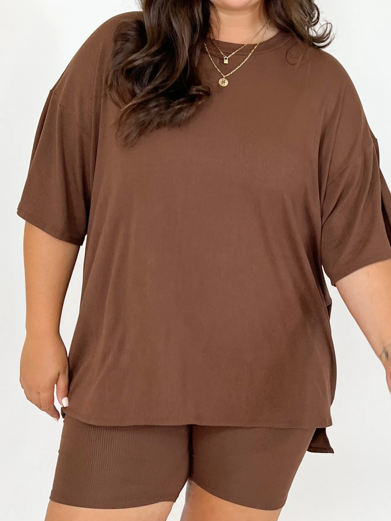 Novi Ribbed Tee   Shorts Set | Chocolate |  Plus Available | RESTOCK