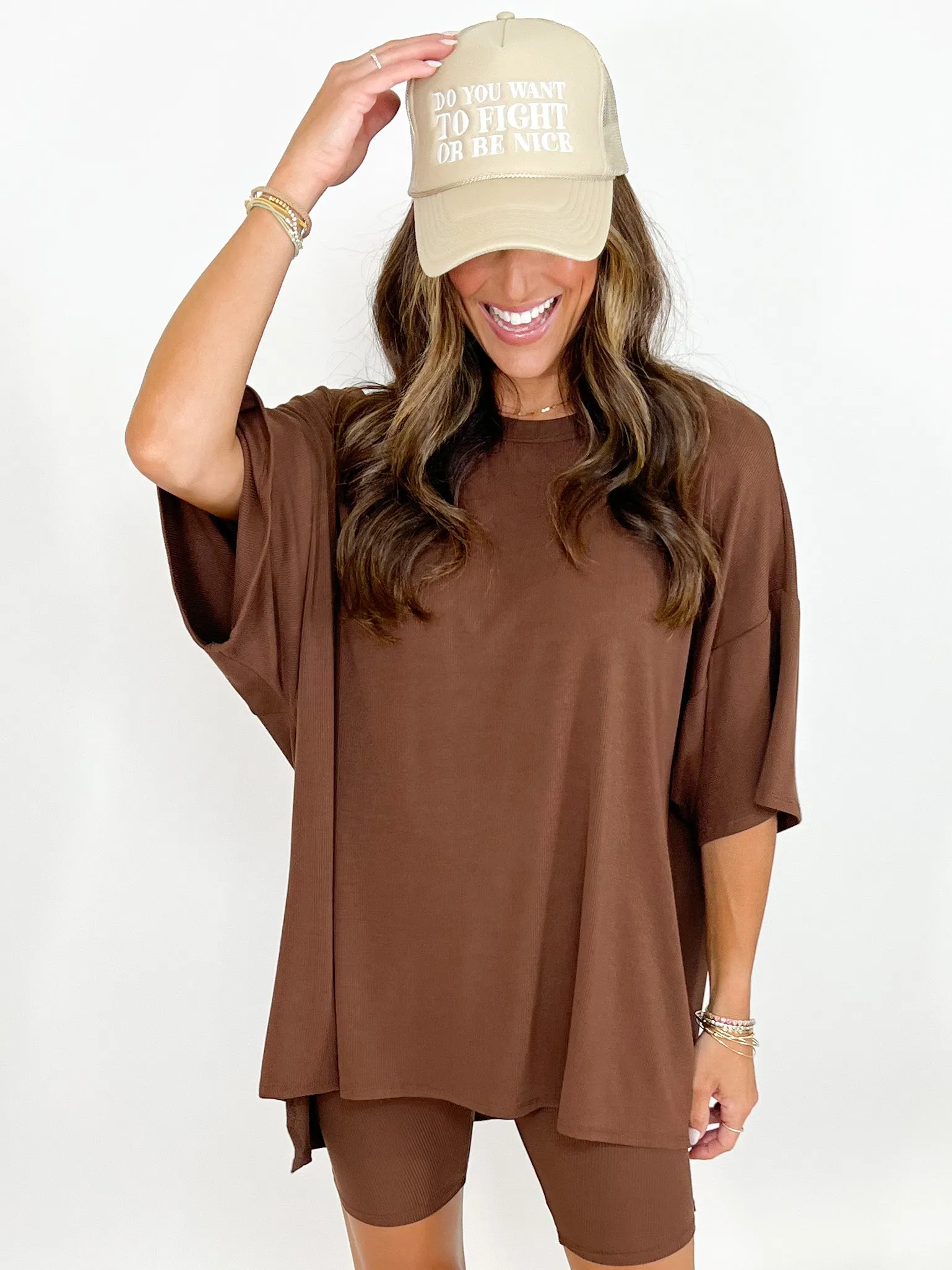 Novi Ribbed Tee   Shorts Set | Chocolate |  Plus Available | RESTOCK