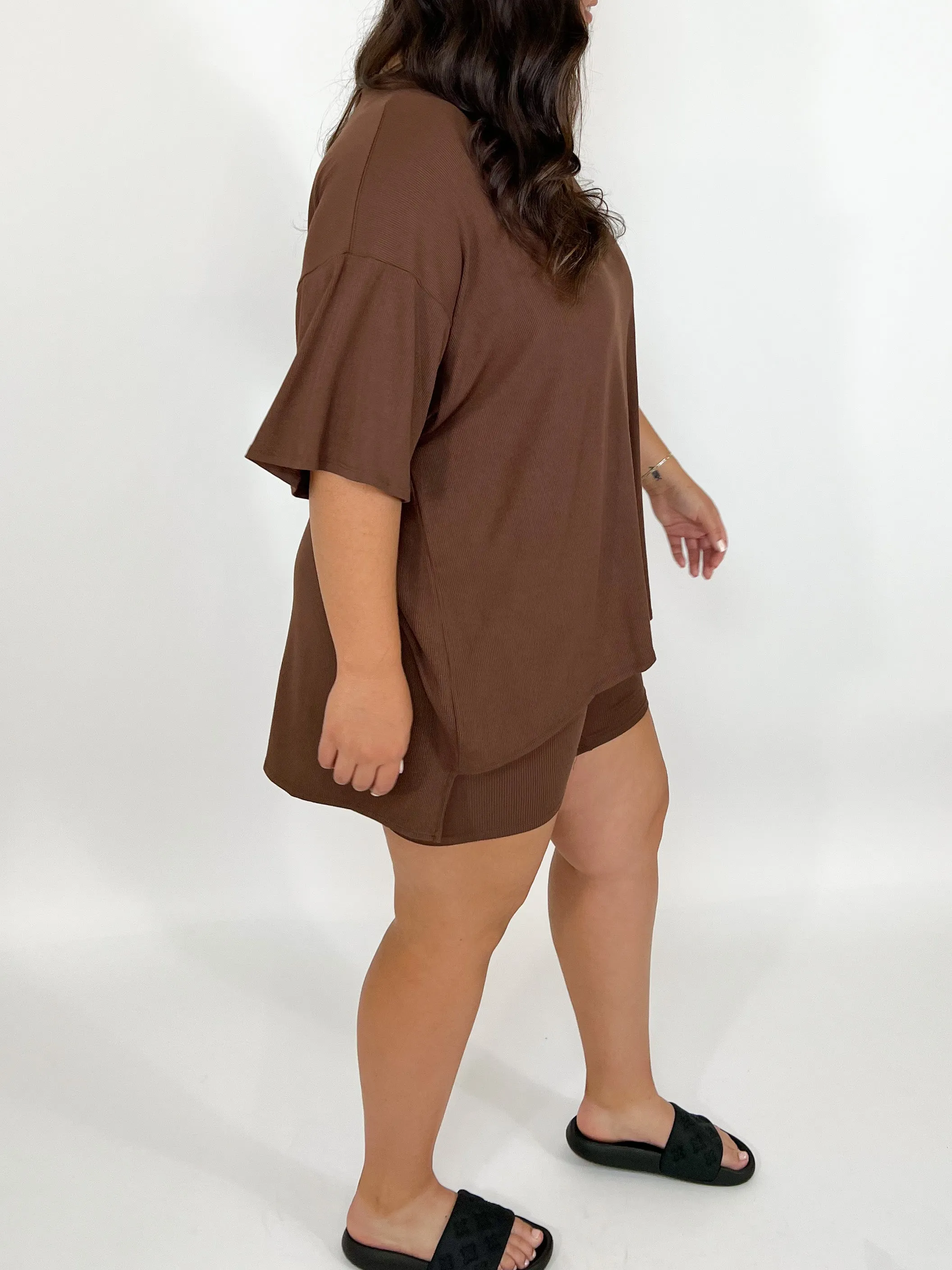 Novi Ribbed Tee   Shorts Set | Chocolate |  Plus Available | RESTOCK