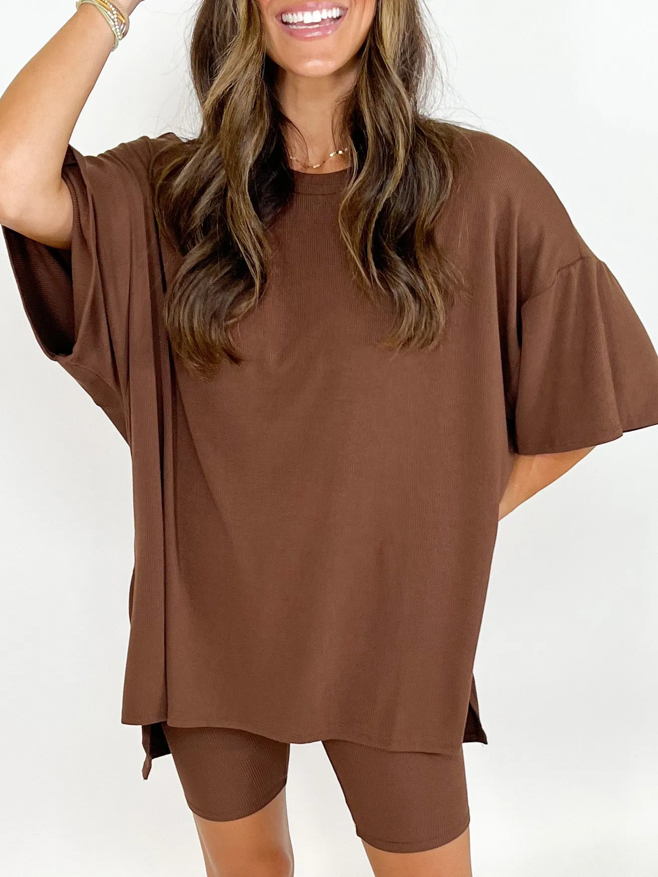 Novi Ribbed Tee   Shorts Set | Chocolate |  Plus Available | RESTOCK