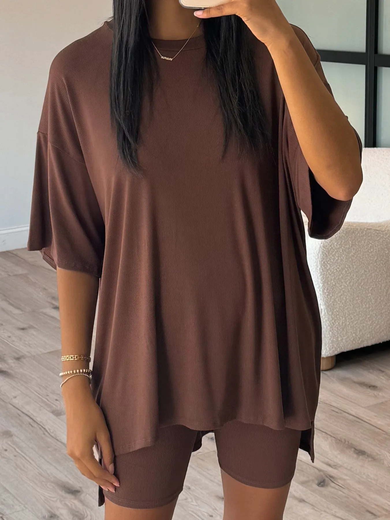 Novi Ribbed Tee   Shorts Set | Chocolate |  Plus Available | RESTOCK