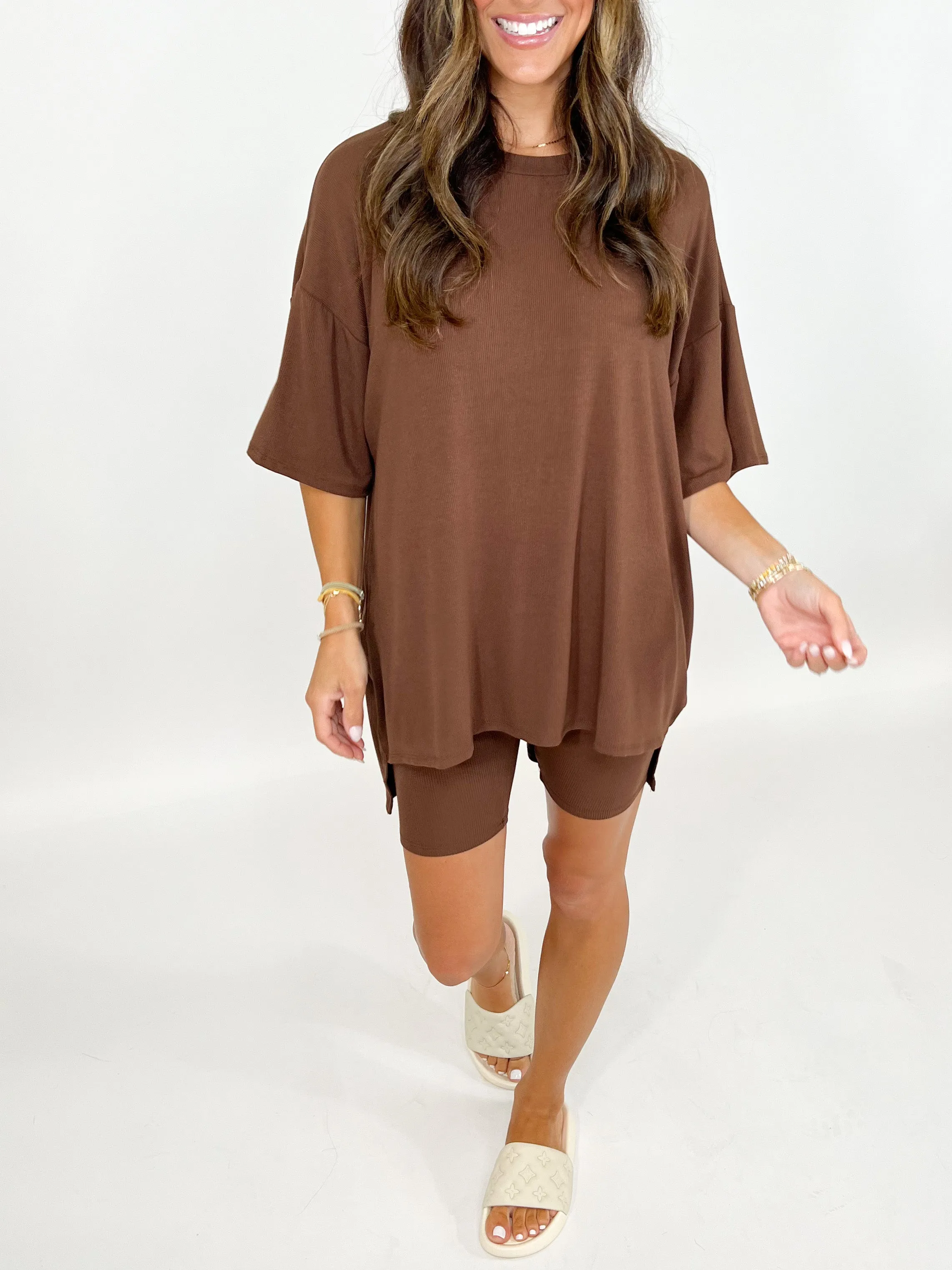 Novi Ribbed Tee   Shorts Set | Chocolate |  Plus Available | RESTOCK