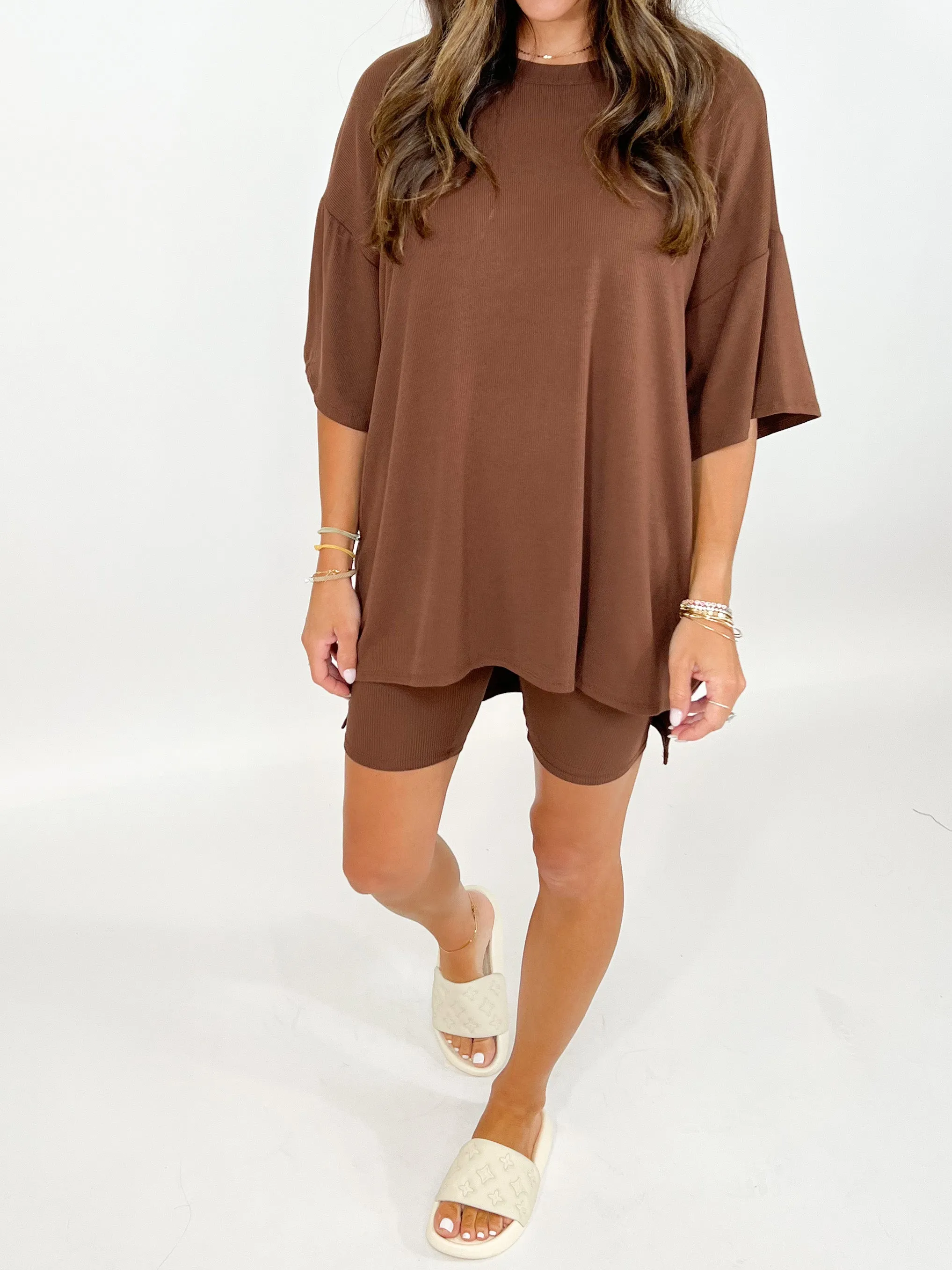 Novi Ribbed Tee   Shorts Set | Chocolate |  Plus Available | RESTOCK