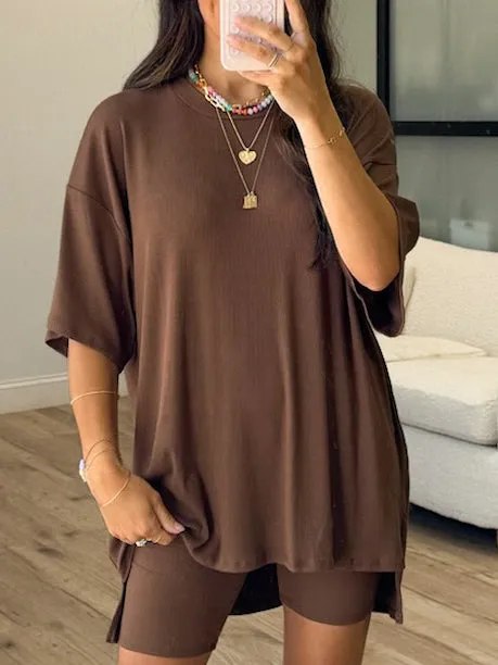 Novi Ribbed Tee   Shorts Set | Chocolate |  Plus Available | RESTOCK