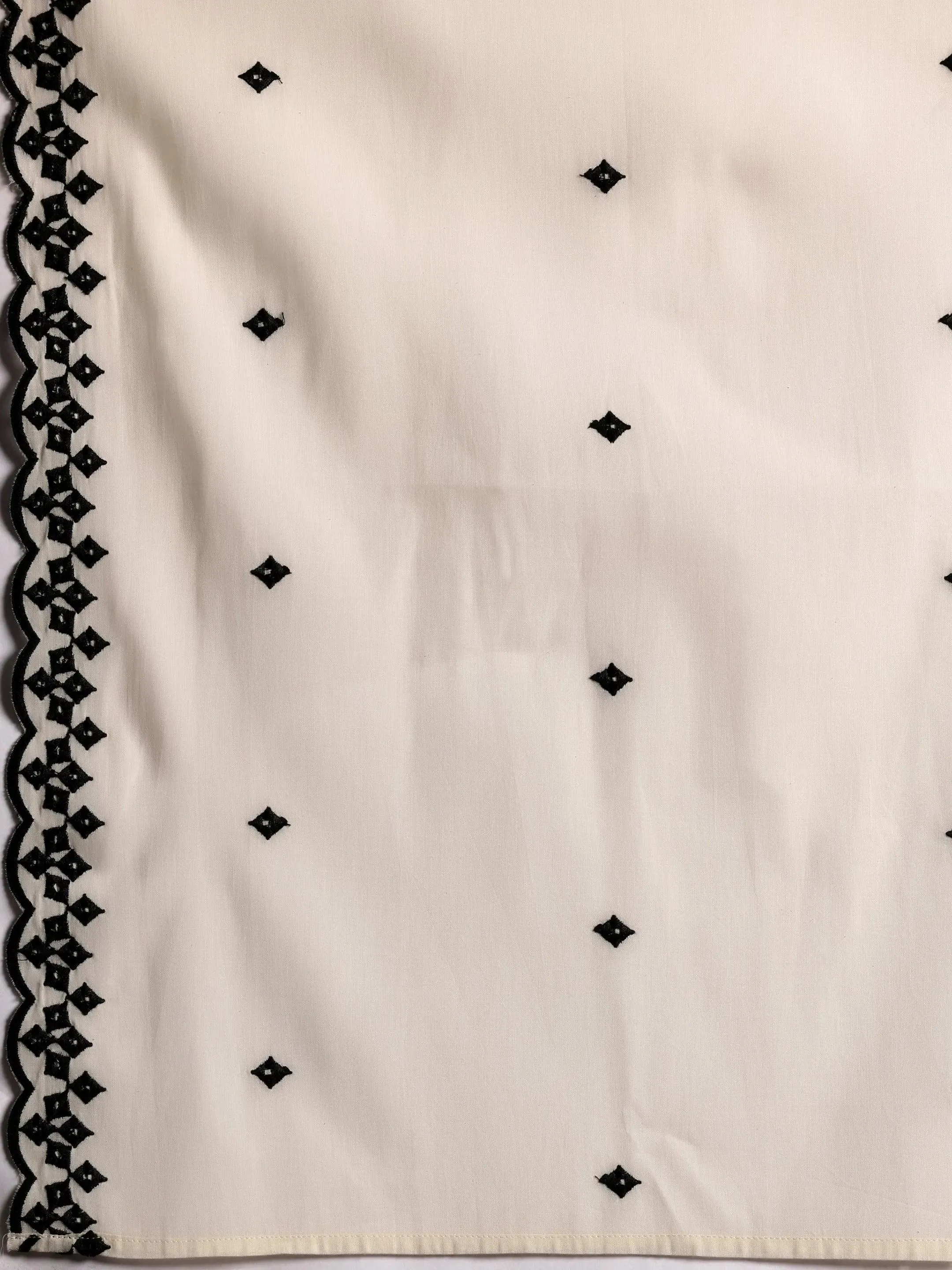 Off White Embroidered Cotton Anarkali Suit With Dupatta