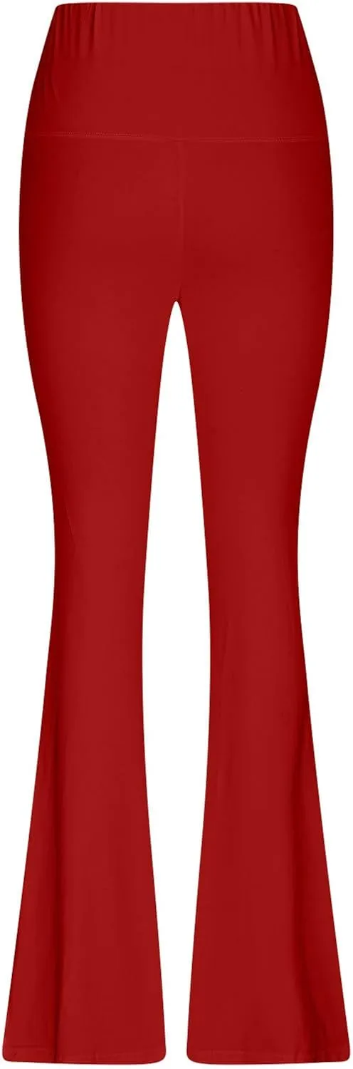 Stretch High Waist Leggings for Women Regular Fitted Solid Flared Pants Active Workout Yoga Pants Seamless Trousers