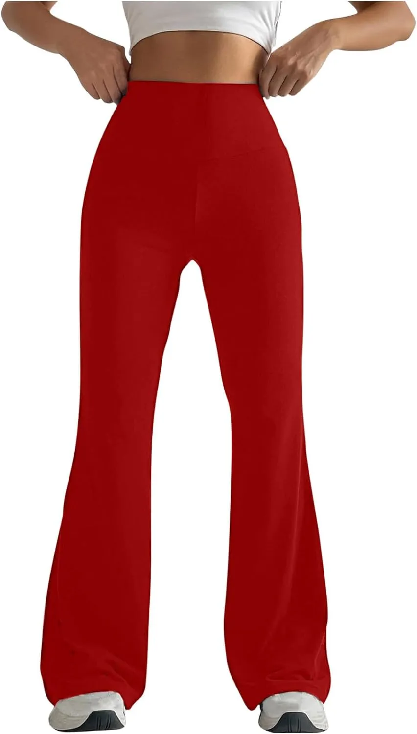Stretch High Waist Leggings for Women Regular Fitted Solid Flared Pants Active Workout Yoga Pants Seamless Trousers