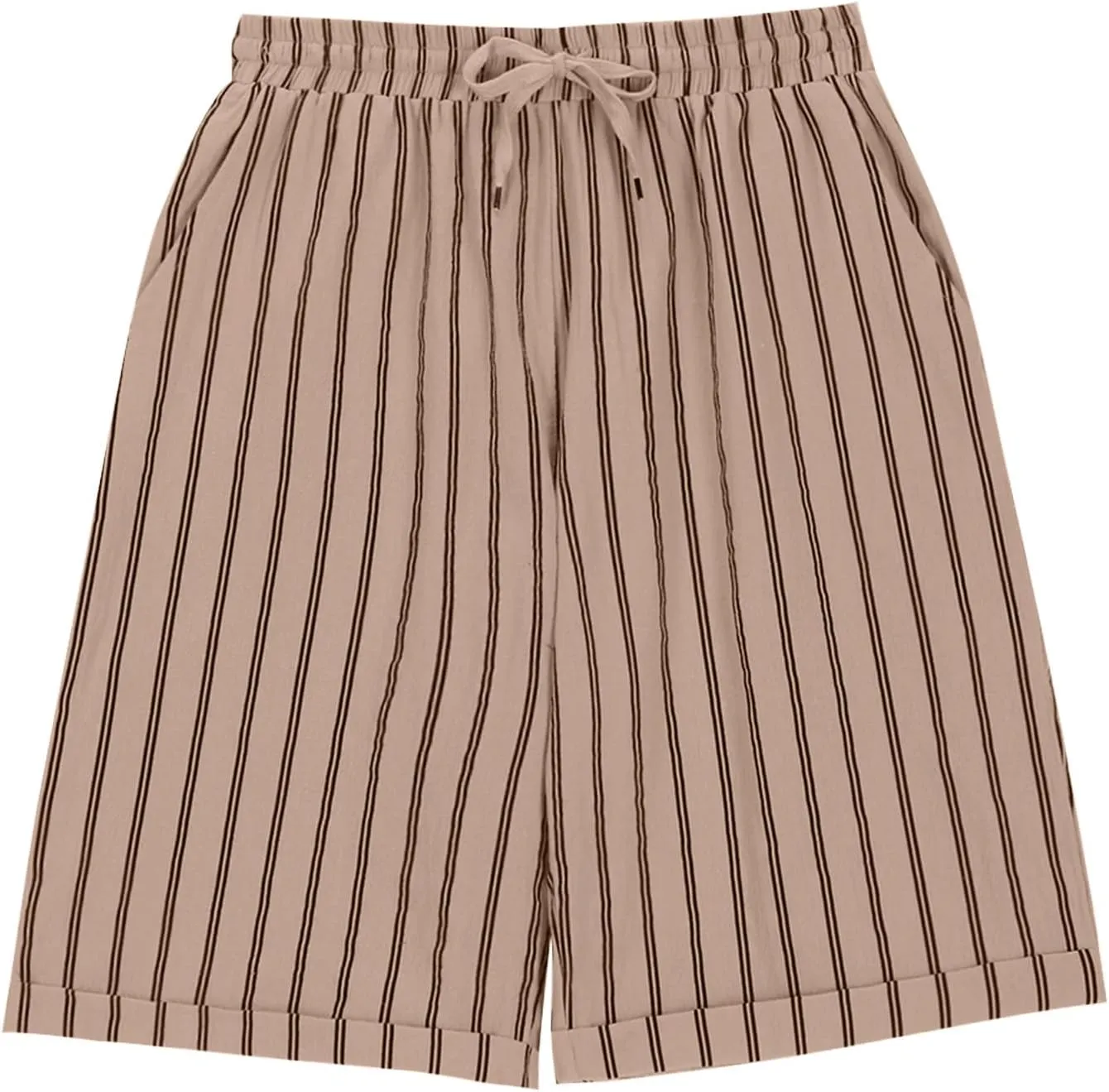 Womens Linen Wide Leg Pants Loose High Waisted Drawstring Baggy Beach Trousers Casual Bermuda Shorts with Pockets