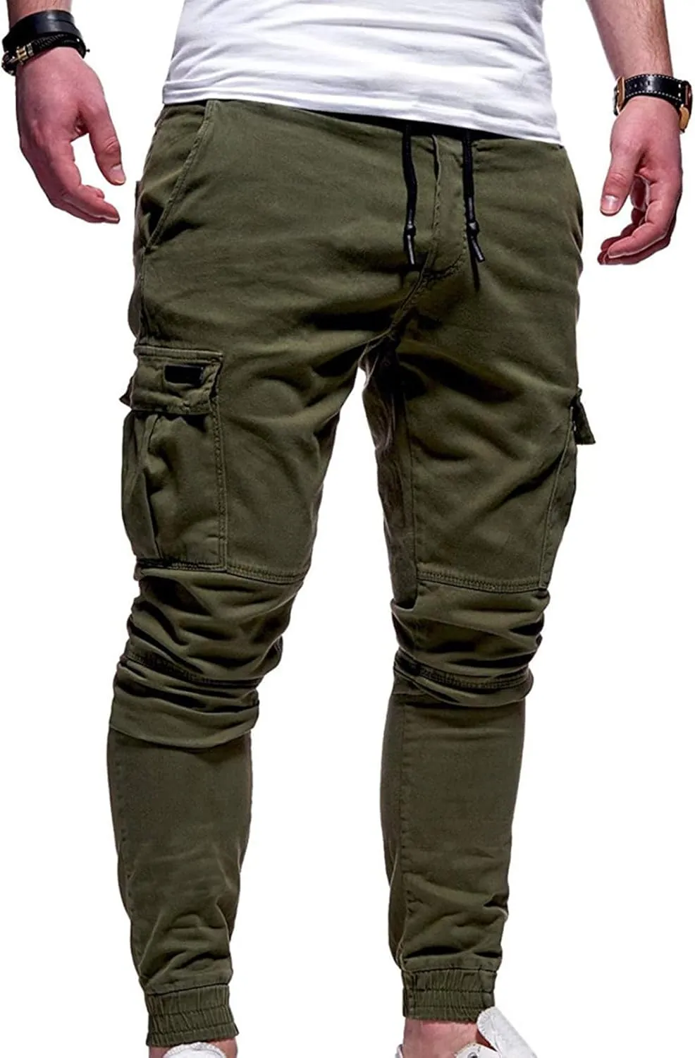 Work Pants Men Hiking Cargo Pants Joggers Slim Fit Stretch Lightweight Casual Pants with Pockets Drawstring Waist