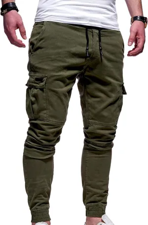 Work Pants Men Hiking Cargo Pants Joggers Slim Fit Stretch Lightweight Casual Pants with Pockets Drawstring Waist