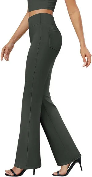 Yoga Dress Pants for Women Bootcut High Waisted Work Pants Stretchy Trousers Pull On Office Slacks with Back Pockets
