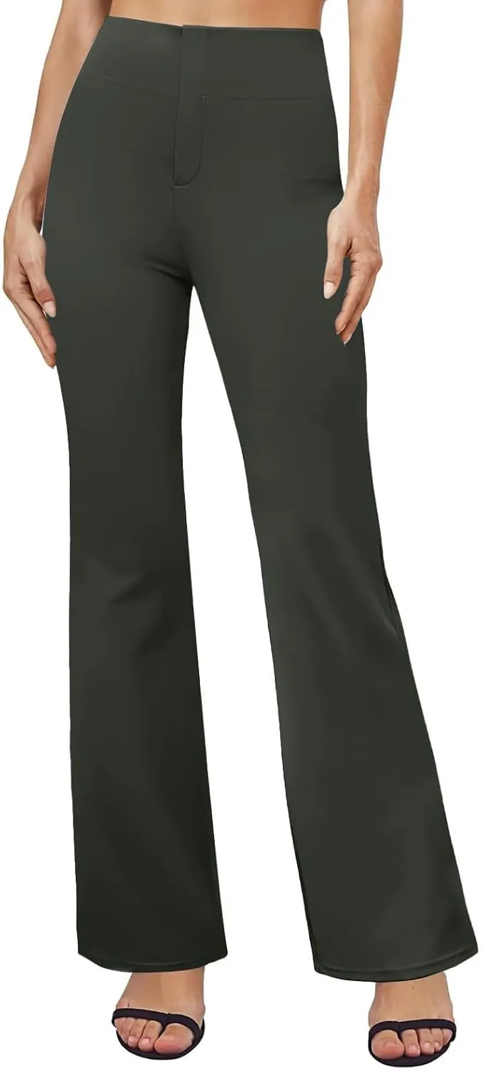 Yoga Dress Pants for Women Bootcut High Waisted Work Pants Stretchy Trousers Pull On Office Slacks with Back Pockets