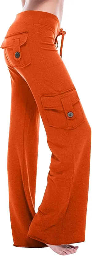 Yoga Flare Leggings for Women High Waisted Workout Cargo Pants with Pockets Maternity Sweatpants Joggers
